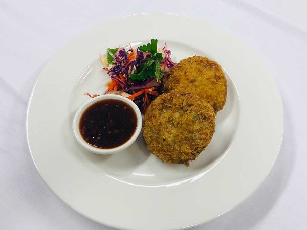 Smoked Ocean Trout Thai Fish Cakes with Thai Salad and Chilli Sauce
